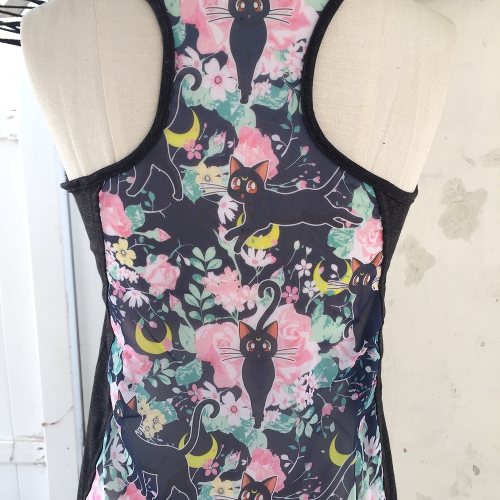 NWT Women Race-back Tank With Kitty Print -